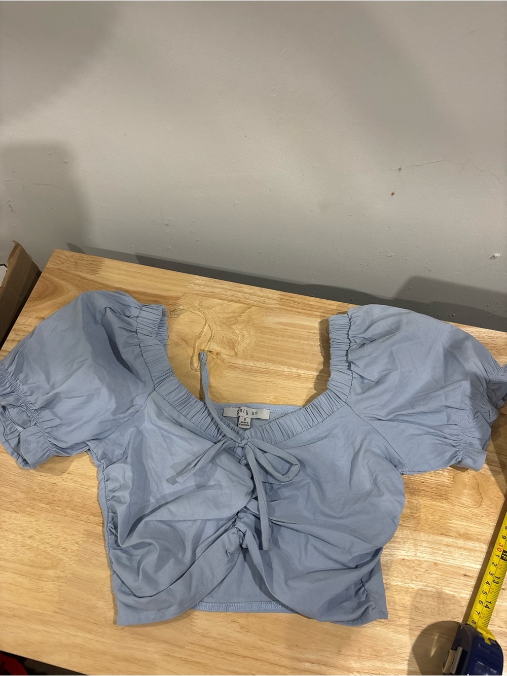 Light Blue Puff-Sleeve Crop Top